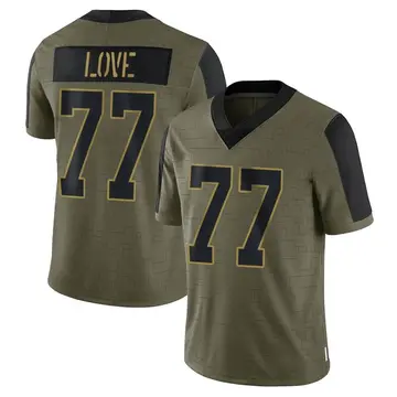 Nike Kyle Love Men's Limited Carolina Panthers Olive 2021 Salute To Service Jersey